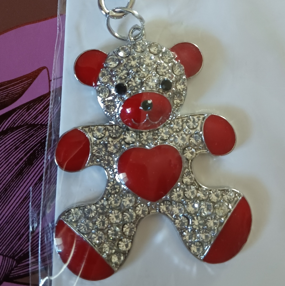 Red & Silver Rhinestone Bear Keychain - Picture 2 of 2